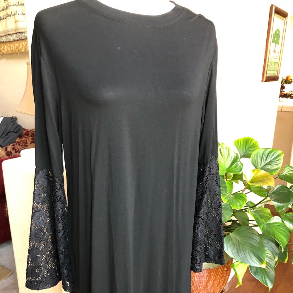 Black midi dress with lace sleeves